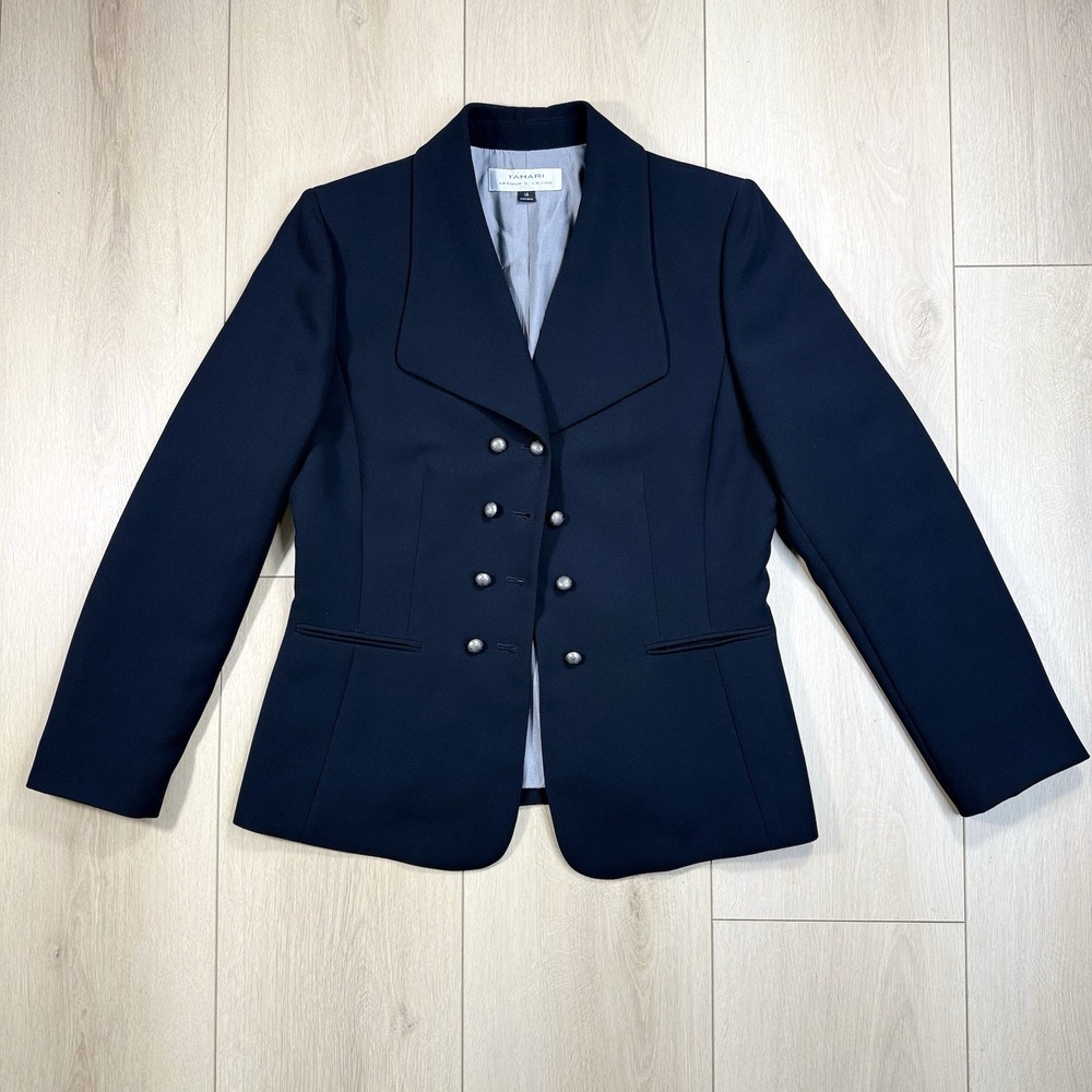 Tahari Arthur S. Levine Women's Black Blazer Sz 10 Double Breasted Military